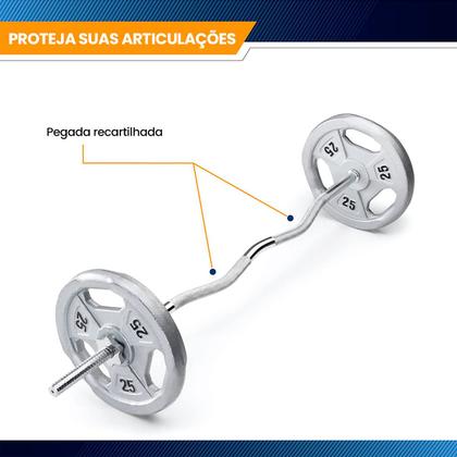 Imagem de Barra W Musculação Academia Maciça e Cromada 120cm