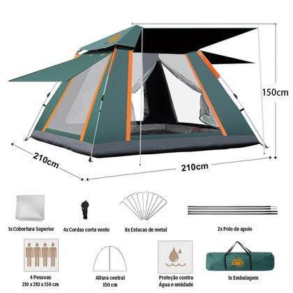 Imagem de Barraca Acampamento até 4 Pessoas Camping A Prova Dagua AntiMosquito Abertura Rápida Expansão Automática Com Gazebo Varanda