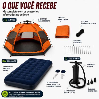 Imagem de Barraca Camping 5-8 Pessoas + Colchão Casal + Bomba Manual