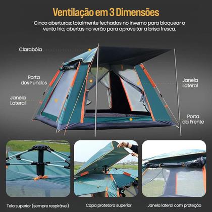 Imagem de Barraca Camping Acampamento até 4 Pessoas A Prova Dágua AntiMosquito Abertura Rápida Expansão Automática Gazebo Varanda