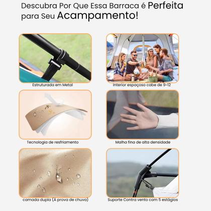 Imagem de Barraca Camping Grande Impermeável 9-12 Pessoas Acampamento