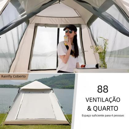 Imagem de Barraca De Camping Automática 4 A 6 Pessoas Impermeável Com Varanda E Mosquiteiro Espaçosa