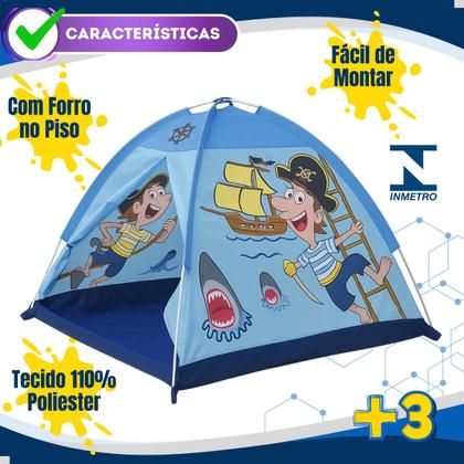 Imagem de Barraca Infantil Acampamento Camping Tenda Toca Cabana Brinquedo Esconderijo Pirata Azul