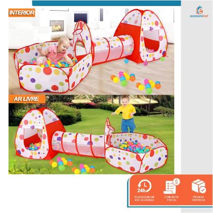 Imagem de Barraca Infantil com Toca Túnel e Piscina de Bolinhas Castelo Acampamento Grande Menino Menina Dobrável Brinquedo Educativo