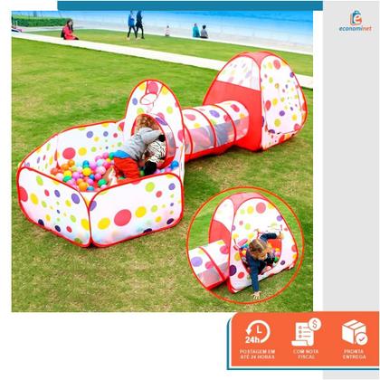 Imagem de Barraca Infantil com Toca Túnel e Piscina de Bolinhas Castelo Acampamento Grande Menino Menina Dobrável Brinquedo Educativo