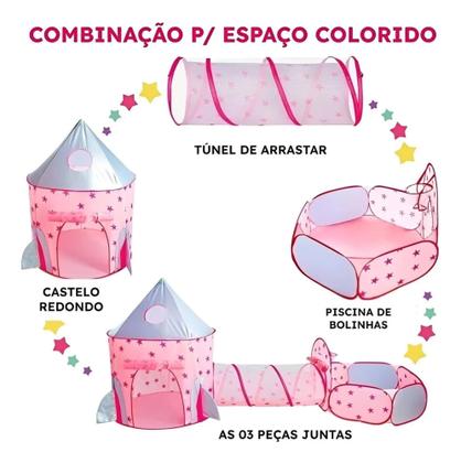 Imagem de Barraca Infantil Rosa Toca Túnel 3 X 1 Barbie Cesta Basquete