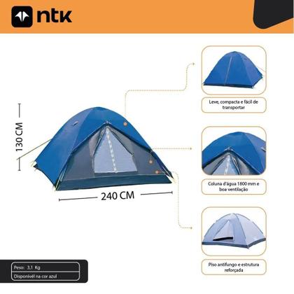 Imagem de Barraca NTK Fox 4 ou 5 pessoas Azul Camping familiar, impermeável, ventilação cruzada, montagem fácil, bolso interno