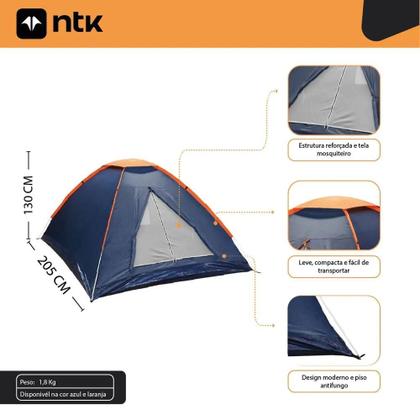 Imagem de Barraca NTK Panda 4 pessoas Azul e Laranja Iglu leve, fácil montagem, mosquiteiro NoSeeUm, ideal para família em clima seco