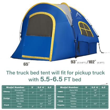 Imagem de Barraca para Caçamba de Caminhonete GoHimal, Impermeável PU2000mm Dupla Camada para Caçamba de 2 Metros, Barraca Portátil para Camping, Azul