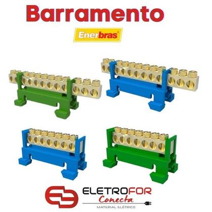 Imagem de Barramento Neutro Barramento Terra 7 ou 12 Polos Para Trilho Din Enerbras