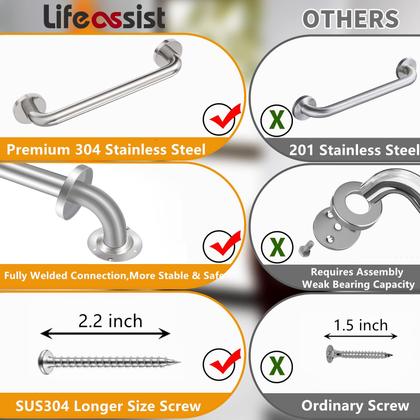 Imagem de Barras de apoio de chuveiro Lifeassist 24 polegadas 1,25 polegadas 500 libras 304SS