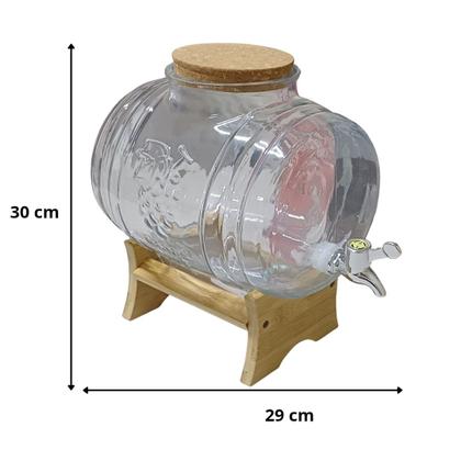 Imagem de Barril Para Cachaça Vinho Licor 5 Litros De Vidro Com Suporte em Madeira