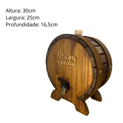 Imagem de Barril Redondo 1 Litro Dispensador de Bebidas Pingometro Bar Rústico Madeira Pinus