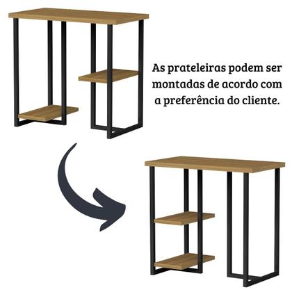 Imagem de barzinho cantinho do café escrivaninha mesa de estudo estilo industrial para apartamentos mali 76cm com prateleira tampo mdf home office