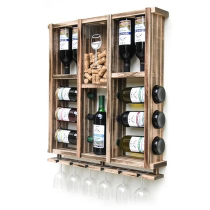 Imagem de Barzinho de Parede Adega de Madeira para 11 garrafas com porta rolhas e taças cor Rustica