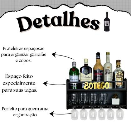 Imagem de Barzinho de Parede Aparador Para Bebidas Para Sala Tema Boteco - 49x26 Cor Preto