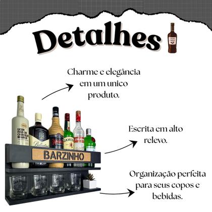 Imagem de Barzinho de Parede Suspenso frase Barzinho tamanho 54 x 26 cor Preto Fosco presente criativo