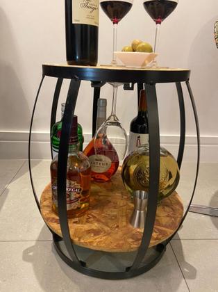 Imagem de Barzinho Mesa De Apoio Banco Barril Com Porta Taça