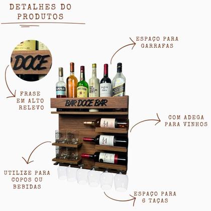 Imagem de Barzinho Para Sala com adega para vinho e porta copos Decoração para casa tema Bar Doce Bar cor Amadeirado