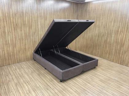 Imagem de Base Box Baú Bipartido King Blindado Suede Marrom 36X192X203 AN