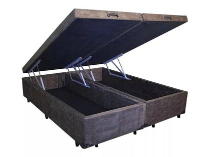 Base Box Baú Bipartido King Blindado Suede Marrom 36X192X203 AN - Alpoim Imagem de Base Box Baú Bipartido King Blindado Suede Marrom 36X192X203 AN