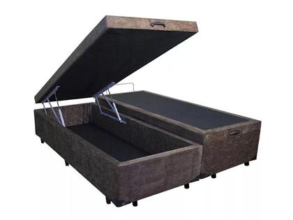 Base Box Baú Bipartido King Blindado Suede Marrom 36X192X203 AN - Alpoim Imagem de Base Box Baú Bipartido King Blindado Suede Marrom 36X192X203 AN