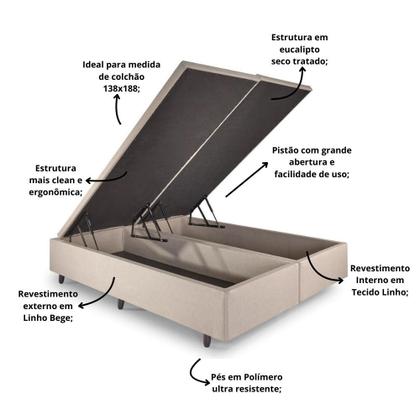 Imagem de Base Box Baú Casal Bipartido 138x188x42cm Linho Bege