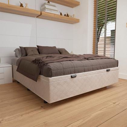 Imagem de Base Box Baú para Cama Viúva 128x188cm Liz S05 Suede Bordado Bege - Mpozenato