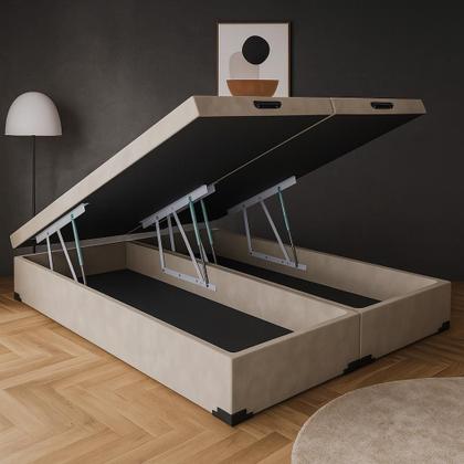 Imagem de Base Box Baú Queen Bipartido Suede Bege - 158x198x35