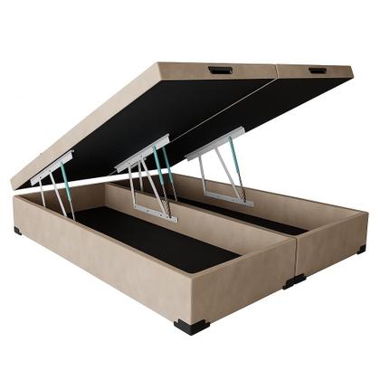Imagem de Base Box Baú Queen Bipartido Suede Bege - 158x198x35