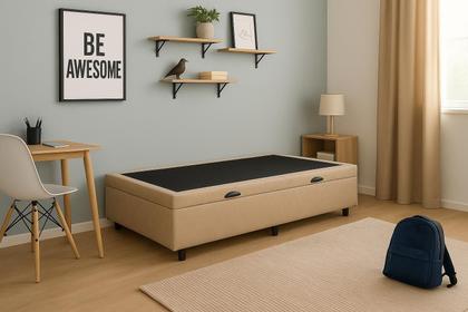 Imagem de Base Box Baú Solteiro Suede Bege - 88x188x35