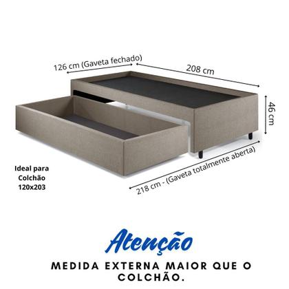 Imagem de Base Box Cama Viúva com Gaveta Sapateira para colchão 120x203 cm Linho Bege