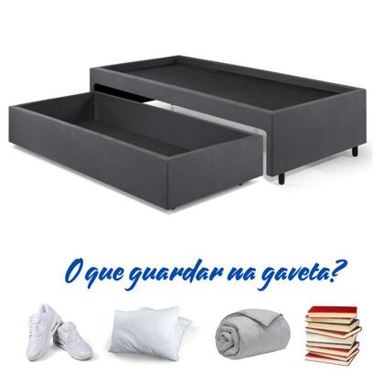 Imagem de Base Box Cama Viúva com Gaveta Sapateira para colchão 120x203 cm Suede Cinza
