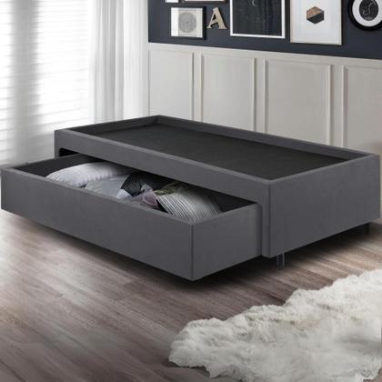 Imagem de Base Box Cama Viúva com Gaveta Sapateira para colchão 120x203 cm Suede Cinza