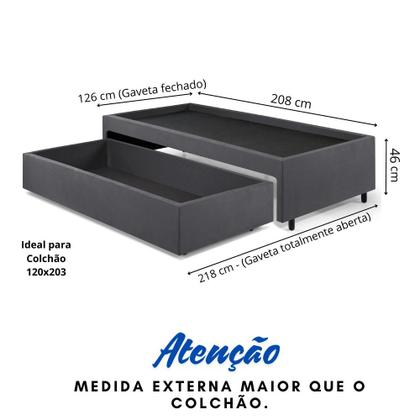 Imagem de Base Box Cama Viúva com Gaveta Sapateira para colchão 120x203 cm Suede Cinza