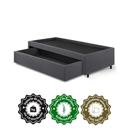 Imagem de Base Box Cama Viúva com Gaveta Sapateira para colchão 120x203 cm Suede Cinza