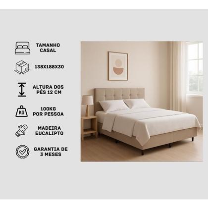 Imagem de Base Box Casal Bipartido Bege 138x188x30