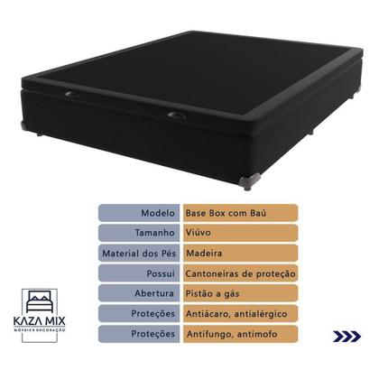 Imagem de Base Box Com Baú Bege Viúvo 128cm De Madeira Kazamix Cor:preto