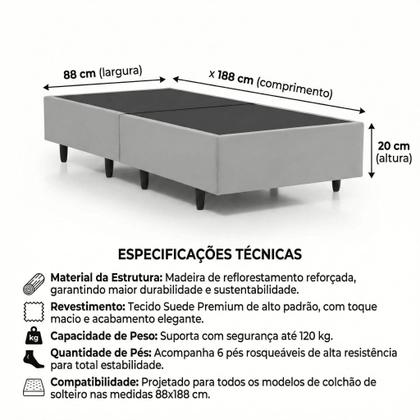 Imagem de Base Box Dobrável Solteiro para Colchão 88x188cm Compacto