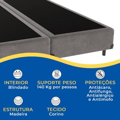 Imagem de Base Box King Suede Cinza PoliConfort 193x203x26