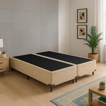 Imagem de Base Box Queen Bipartido Bege Suede 38x158x198