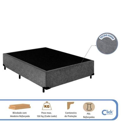 Imagem de Base Box Viúva Casal 128x188x40 Reforçada Blindada em Tecido Suede  Medida Compacta Ideal para Quartos Pequenos