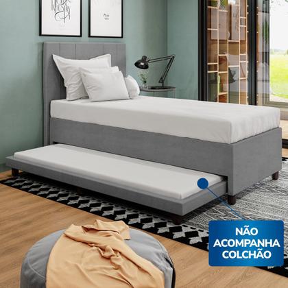 Imagem de Base Cama Baú Solteirão com Cama Auxiliar Veludo - SkyBox