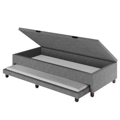 Imagem de Base Cama Baú Solteirão com Cama Auxiliar Veludo - SkyBox
