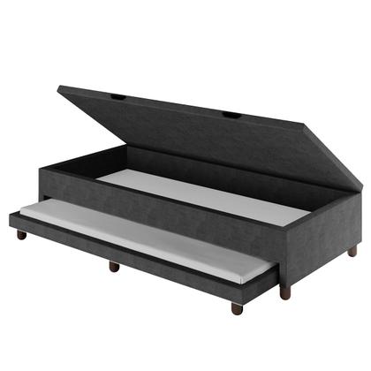 Imagem de Base Cama Baú Solteirão com Cama Auxiliar Veludo - SkyBox