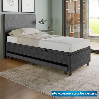 Imagem de Base Cama Baú Solteirão com Cama Auxiliar Veludo - SkyBox