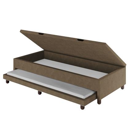 Imagem de Base Cama Baú Solteirão com Cama Auxiliar Veludo - SkyBox