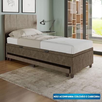 Imagem de Base Cama Baú Solteirão com Cama Auxiliar Veludo - SkyBox