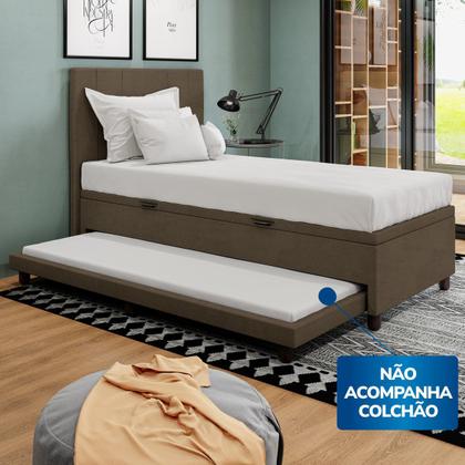 Imagem de Base Cama Baú Solteirão com Cama Auxiliar Veludo - SkyBox