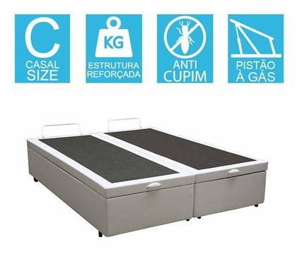 Imagem de Base Cama Box Baú Bipartido Casal Material Sintético Branco 43x138x188